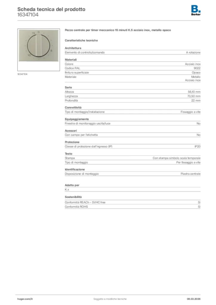 Immagine Berker Scheda tecnica del prodotto 16347104 | Hager Italia