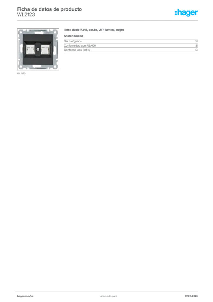 Imagen Hager Ficha de datos de producto WL2123 | Hager España