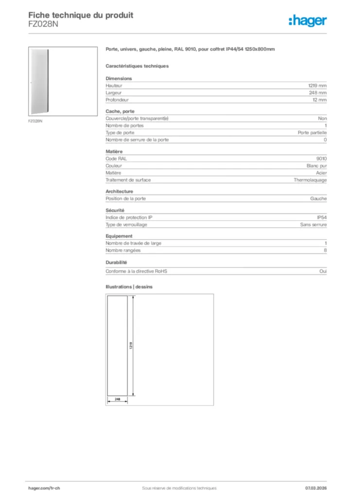 Image Hager Fiche technique du produit FZ028N | Hager Suisse