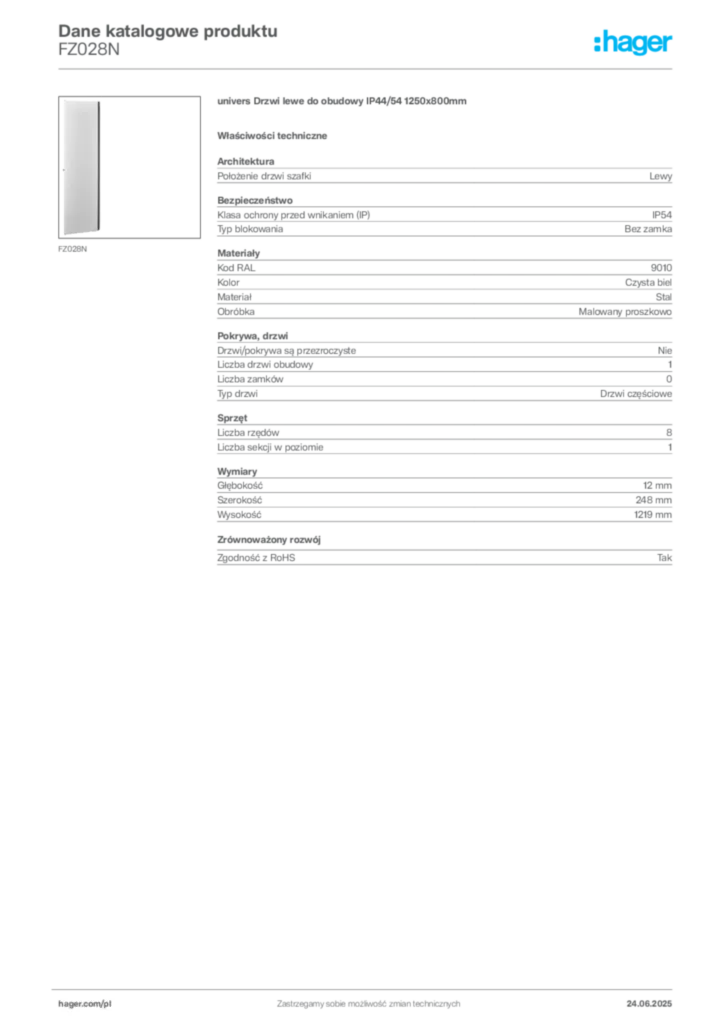Zdjęcie Hager Karta katalogowa FZ028N | Hager Polska