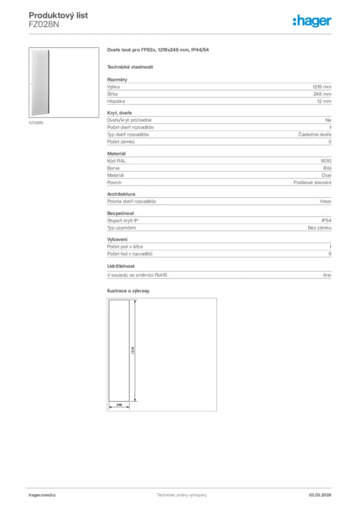 Obrázek Hager Product data sheet FZ028N | Hager