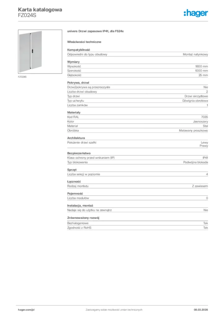 Zdjęcie Hager Karta katalogowa FZ024S | Hager Polska