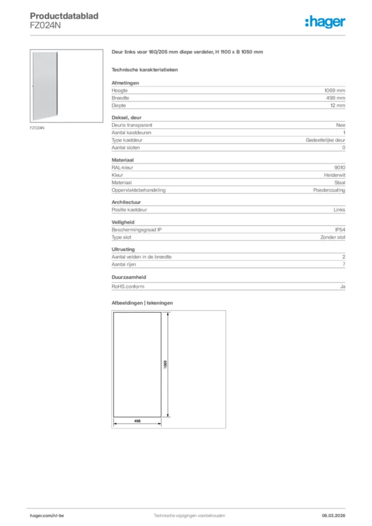 Afbeelding Hager Productdatablad FZ024N | Hager Belgium