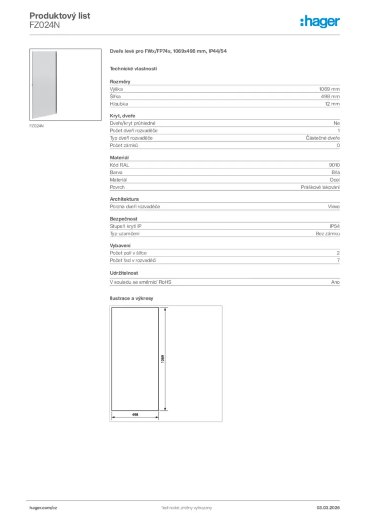 Obrázek Hager Product data sheet FZ024N | Hager