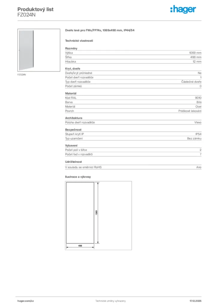 Obrázek Hager Produktový list FZ024N | Hager