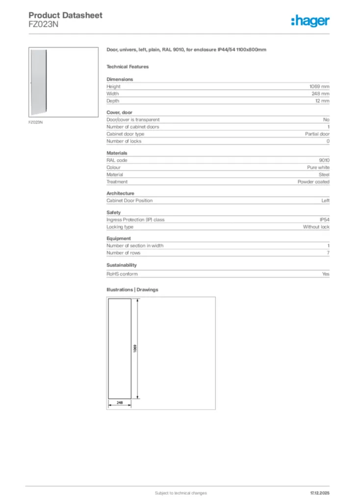 Image Hager Product data sheet FZ023N  | Hager Africa