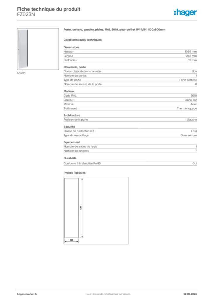 Image Hager Fiche technique du produit FZ023N | Hager Afrique