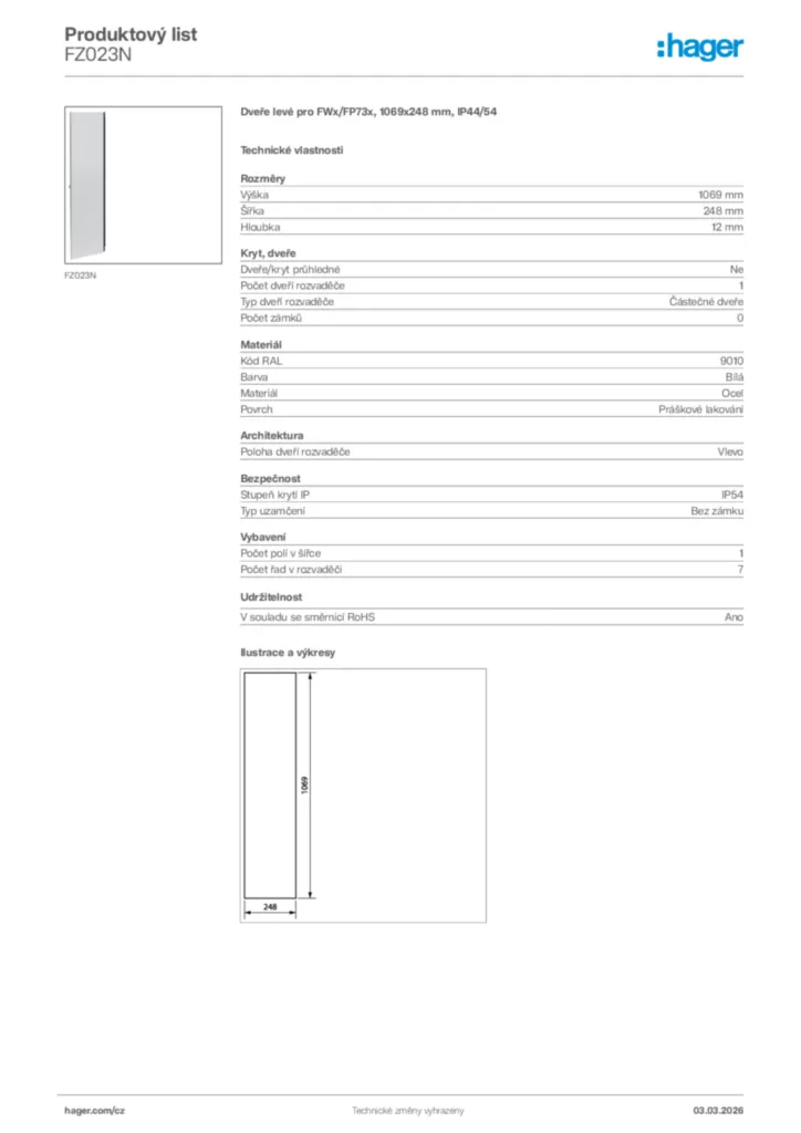 Obrázek Hager Product data sheet FZ023N | Hager