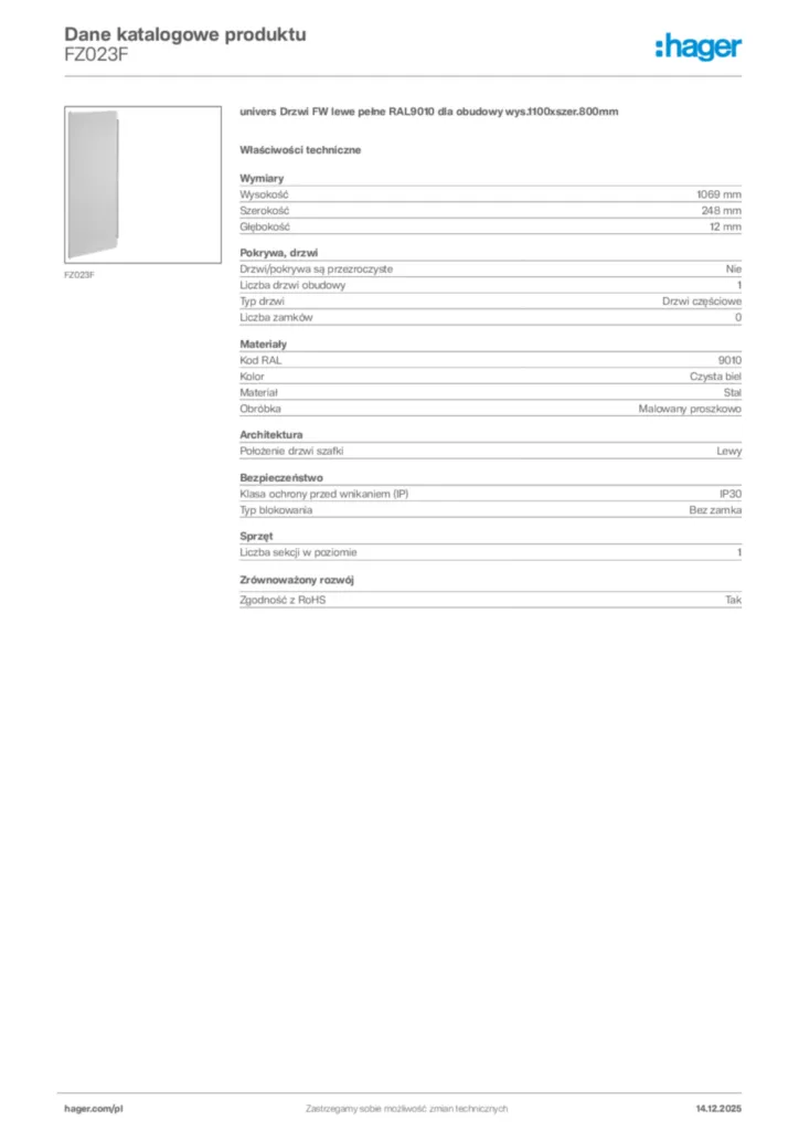 Zdjęcie Hager Karta katalogowa FZ023F | Hager Polska
