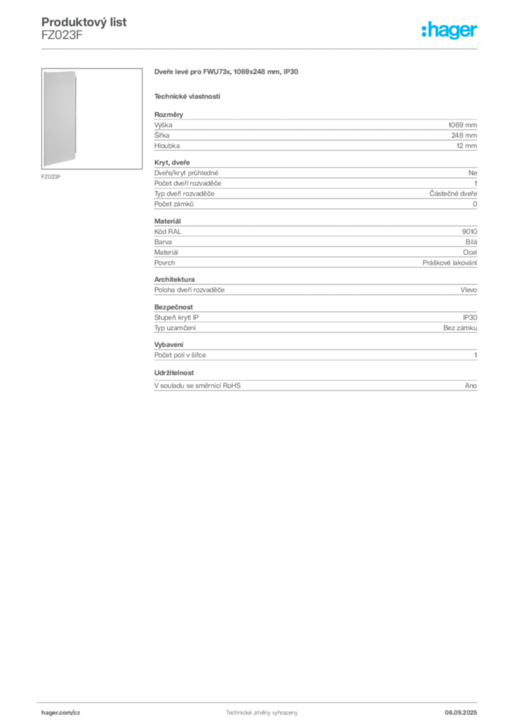 Obrázek Hager Produktový list FZ023F | Hager