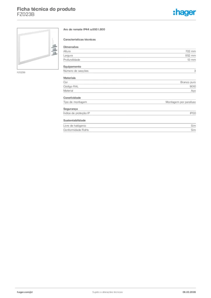 Imagem Hager Ficha técnica do produto FZ023B | Hager Portugal