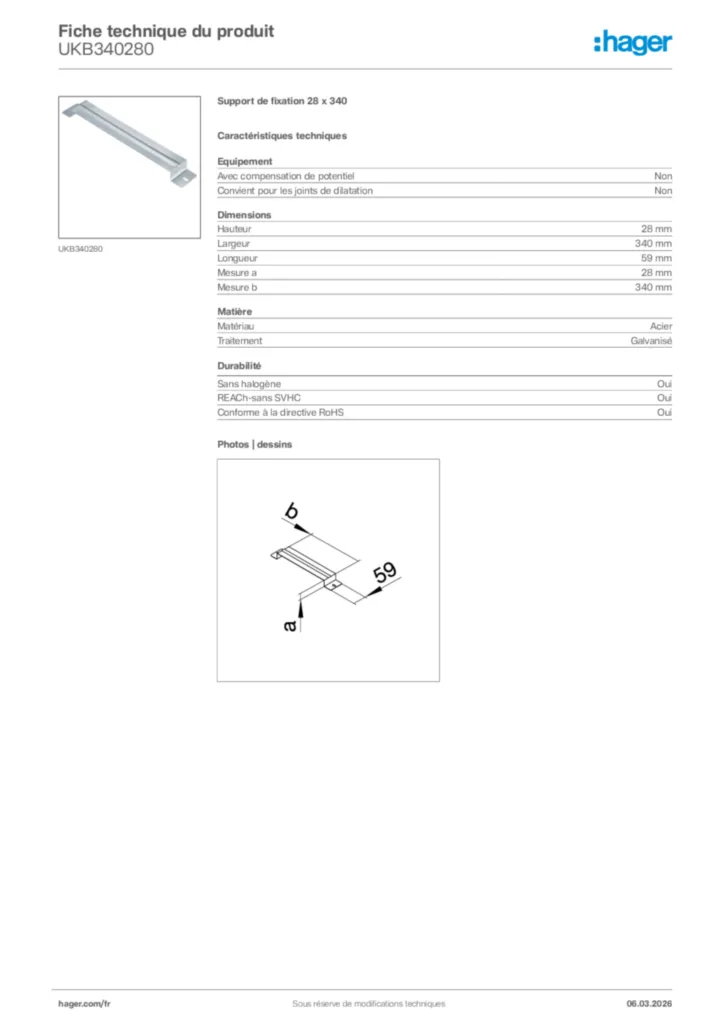 Image Hager Fiche technique du produit UKB340280 | Hager France