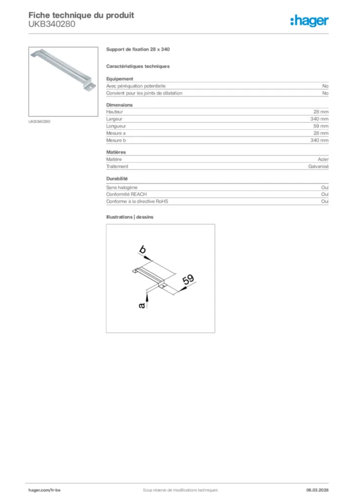 Image Hager Fiche technique du produit UKB340280 | Hager Belgique