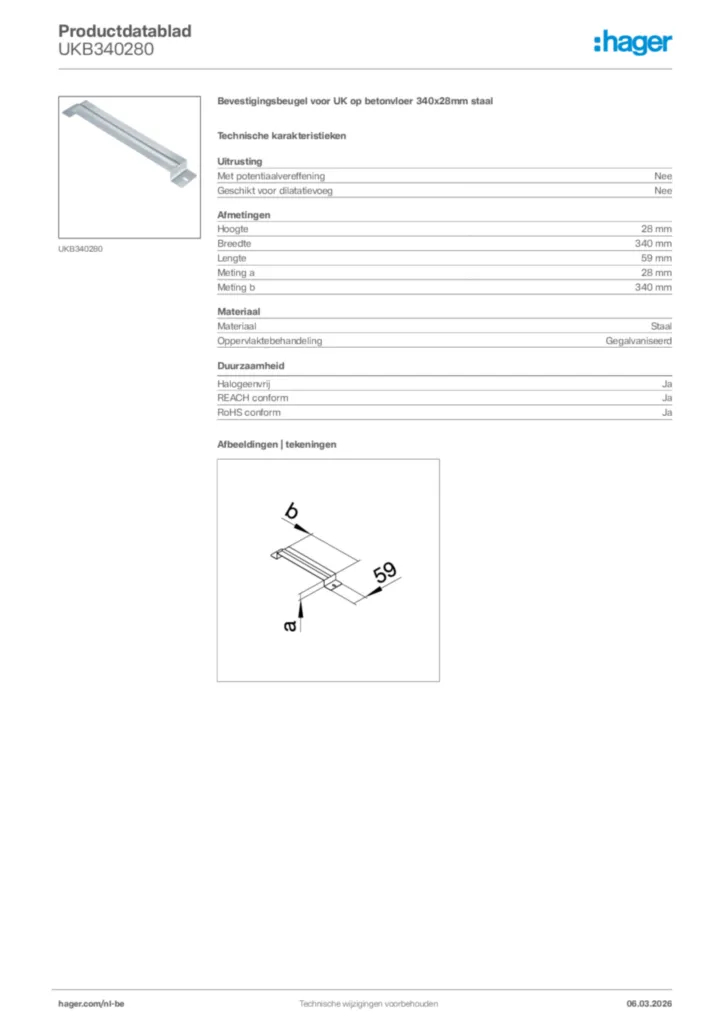 Afbeelding Hager Productdatablad UKB340280 | Hager Belgium