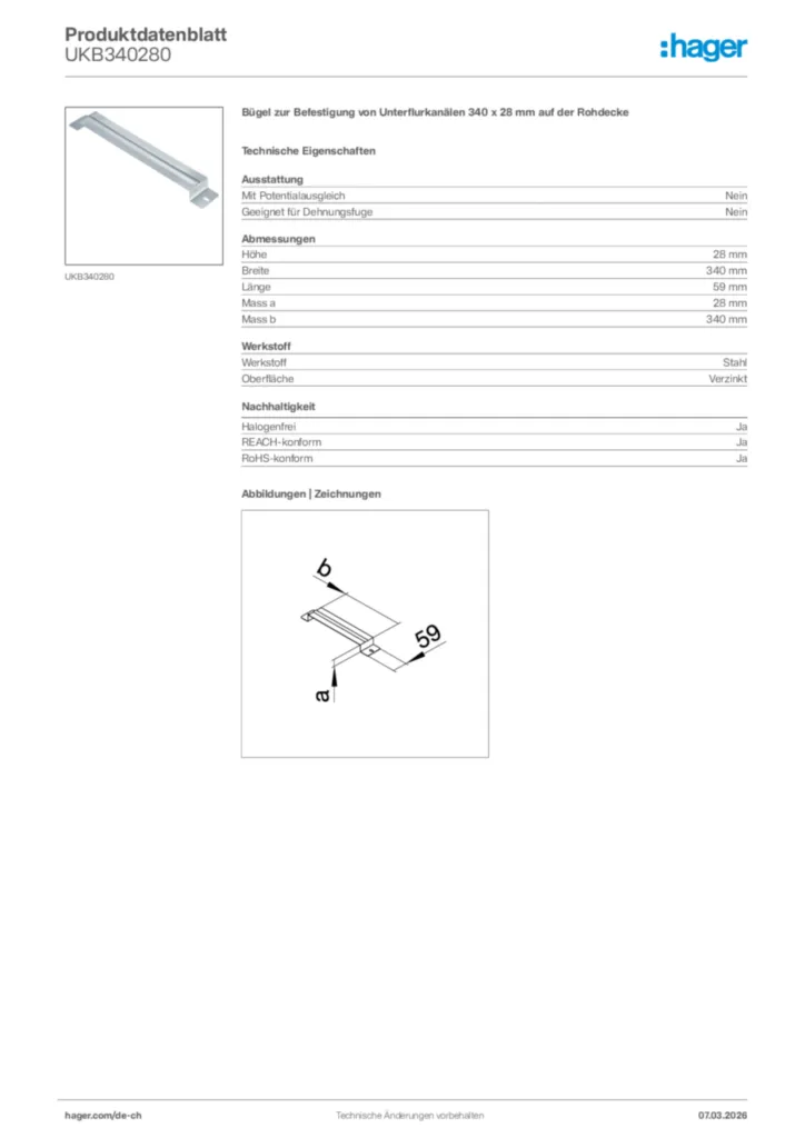 Bild Hager Produktdatenblatt UKB340280 | Hager Schweiz