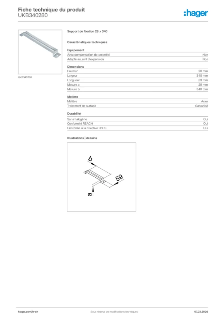 Image Hager Fiche technique du produit UKB340280 | Hager Suisse