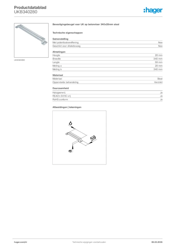 Afbeelding Hager Productdatablad UKB340280 | Hager Nederland