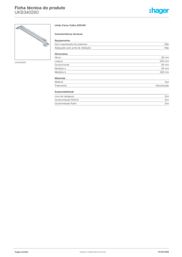 Imagem Hager Ficha técnica do produto UKB340280 | Hager Portugal