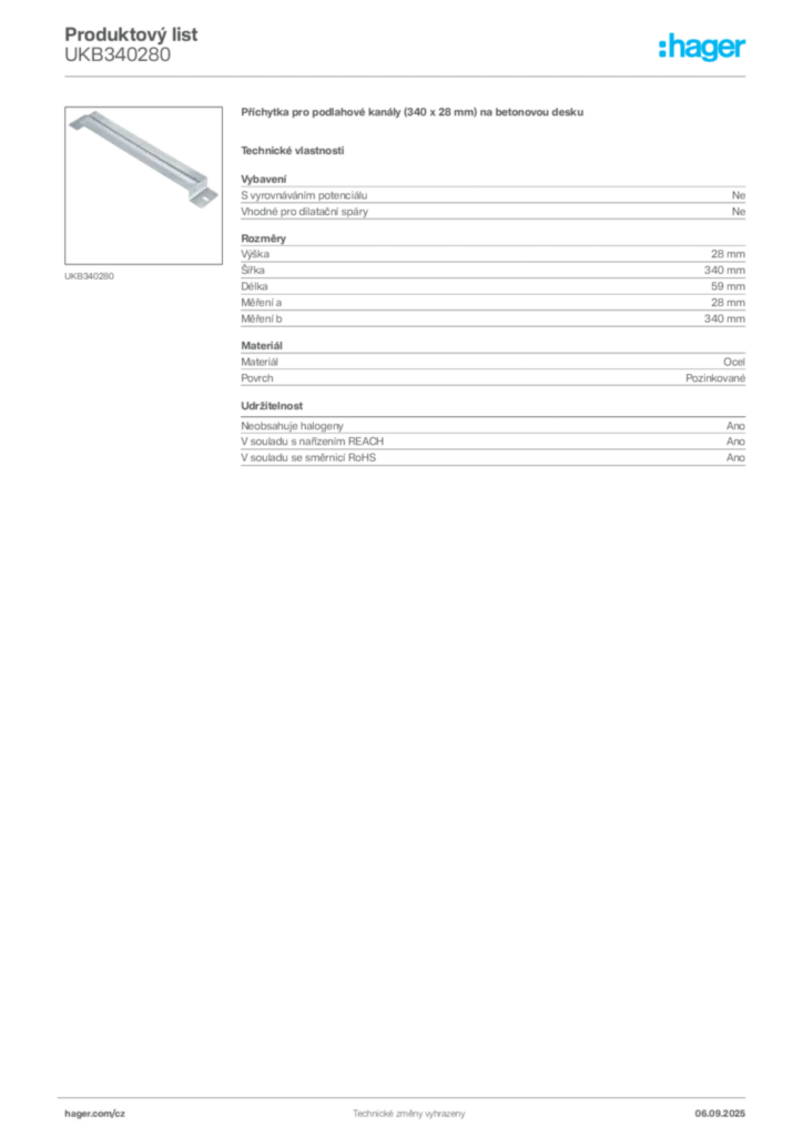 Obrázek Hager Produktový list UKB340280 | Hager
