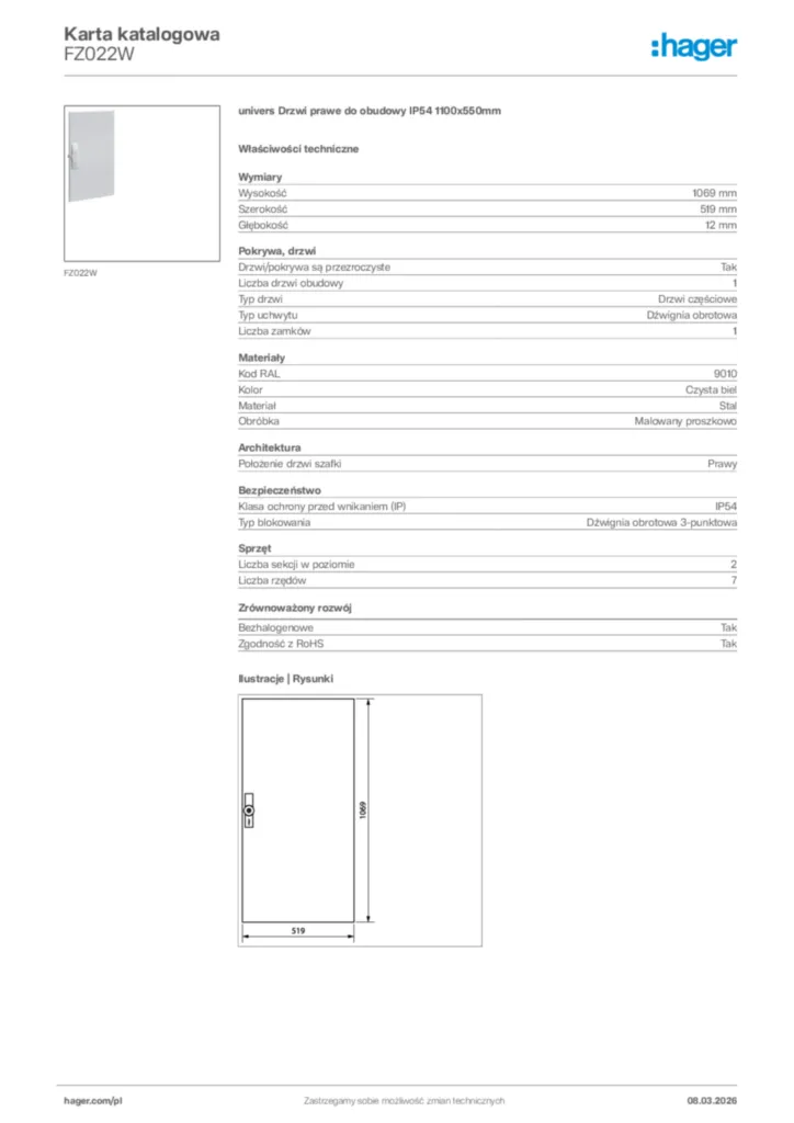 Zdjęcie Hager Karta katalogowa FZ022W | Hager Polska