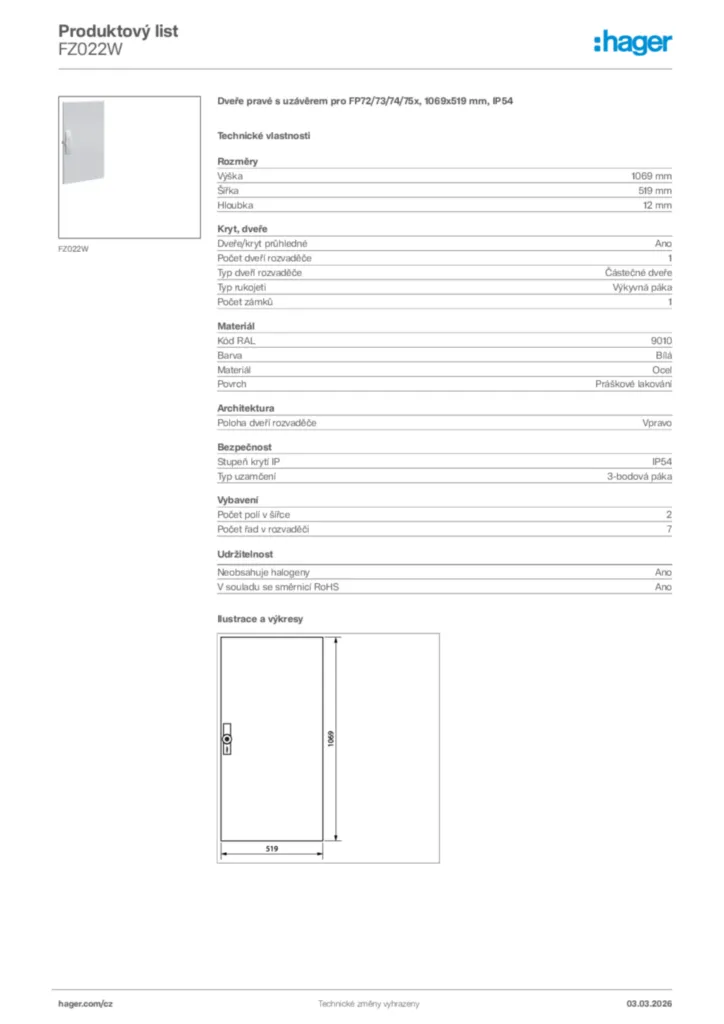 Obrázek Hager Product data sheet FZ022W | Hager