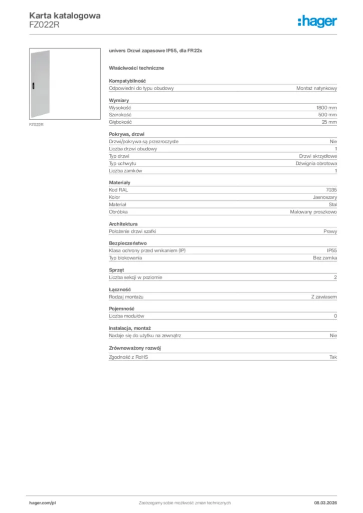 Zdjęcie Hager Karta katalogowa FZ022R | Hager Polska