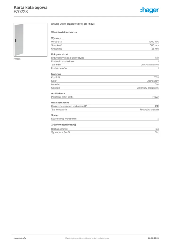Zdjęcie Hager Karta katalogowa FZ022S | Hager Polska