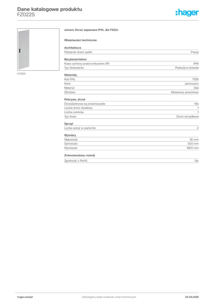 Zdjęcie Hager Karta katalogowa FZ022S | Hager Polska