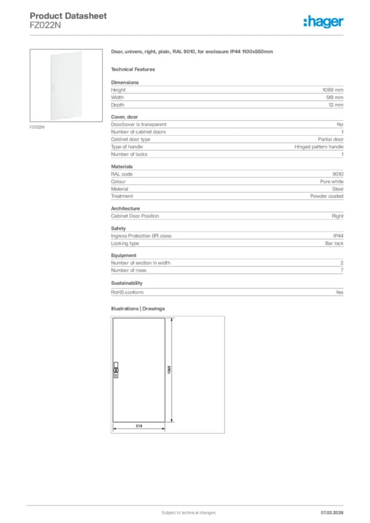 Image Hager Product data sheet FZ022N  | Hager Africa