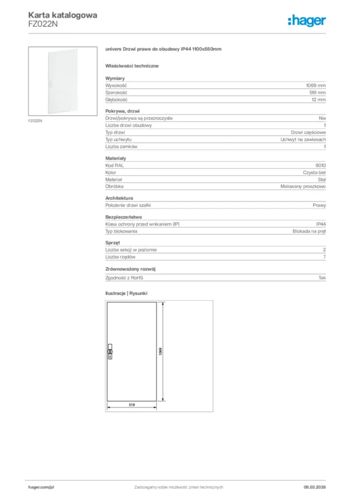 Zdjęcie Hager Karta katalogowa FZ022N | Hager Polska