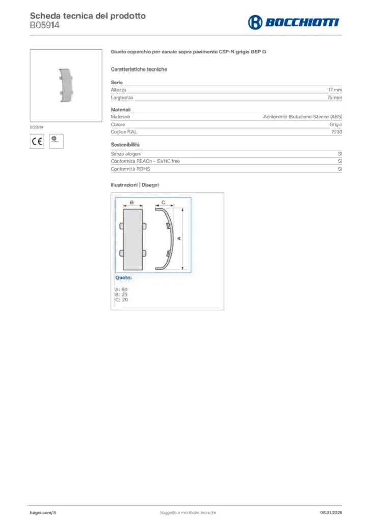 Immagine Bocchiotti Scheda tecnica del prodotto B05914 | Hager Italia