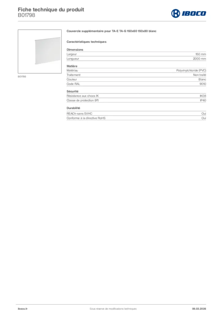 Image Iboco Fiche technique du produit B01798 | Hager France