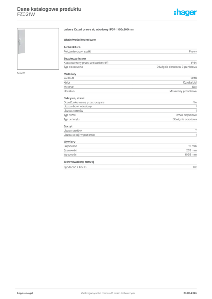 Zdjęcie Hager Karta katalogowa FZ021W | Hager Polska
