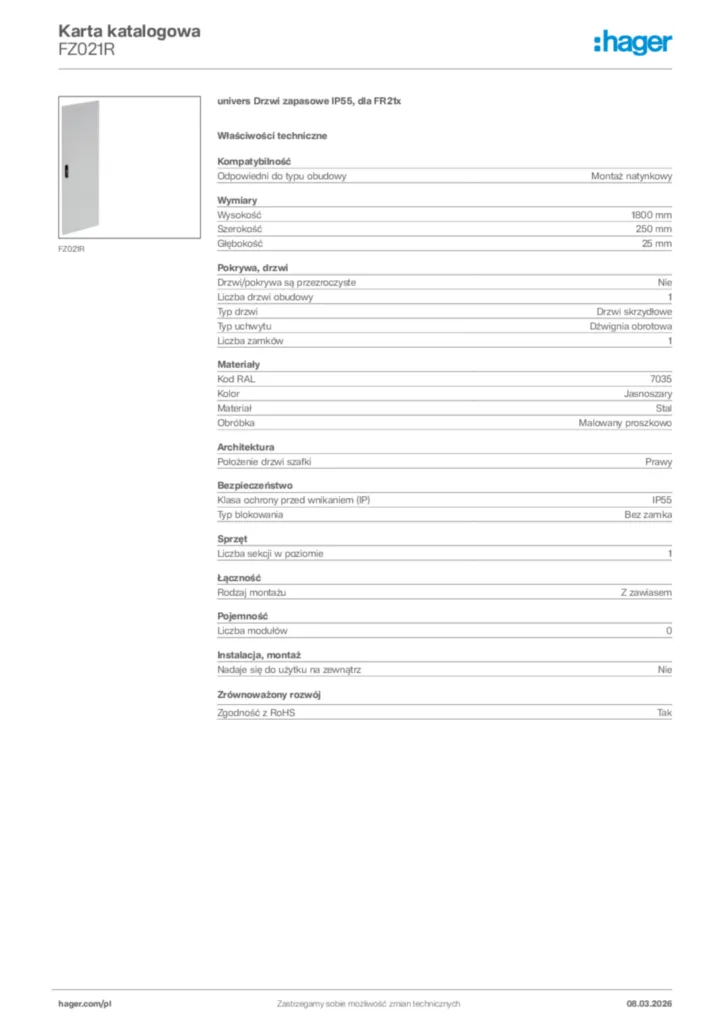 Zdjęcie Hager Karta katalogowa FZ021R | Hager Polska