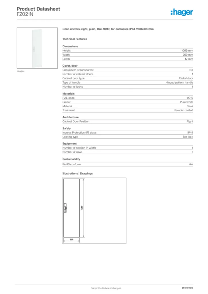 Image Hager Product data sheet FZ021N  | Hager Africa