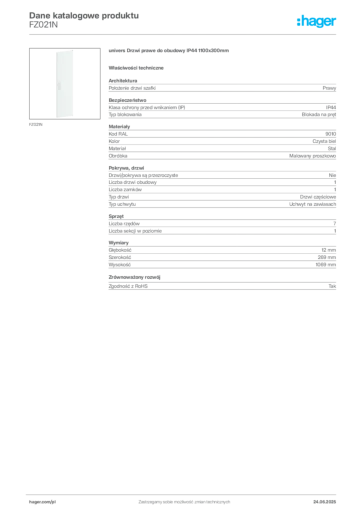Zdjęcie Hager Karta katalogowa FZ021N | Hager Polska
