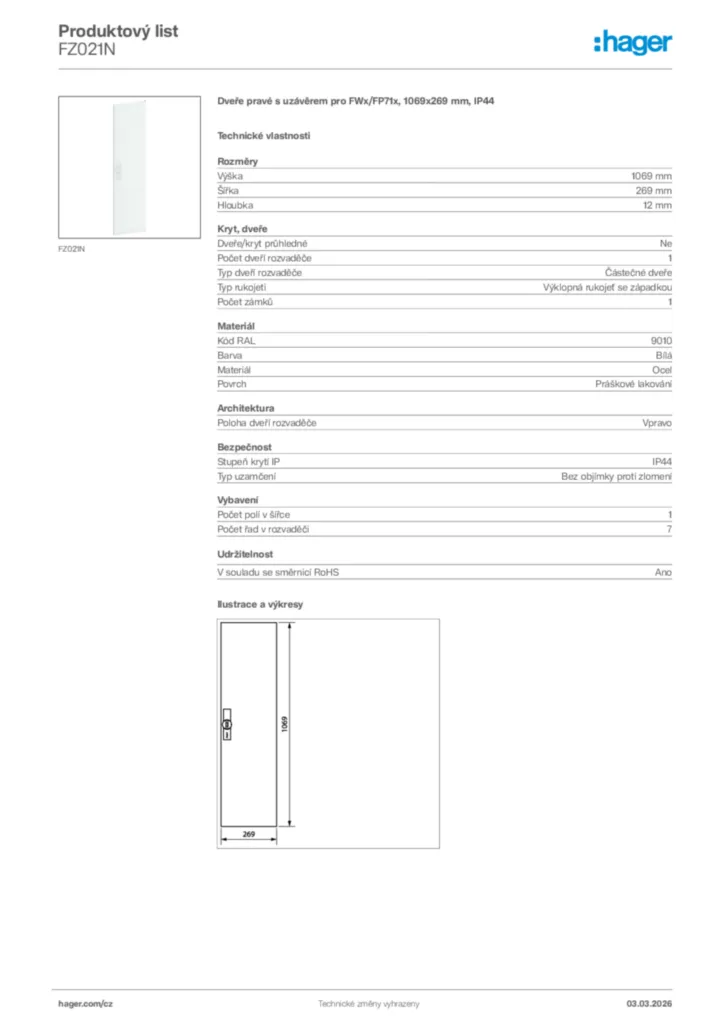 Obrázek Hager Product data sheet FZ021N | Hager