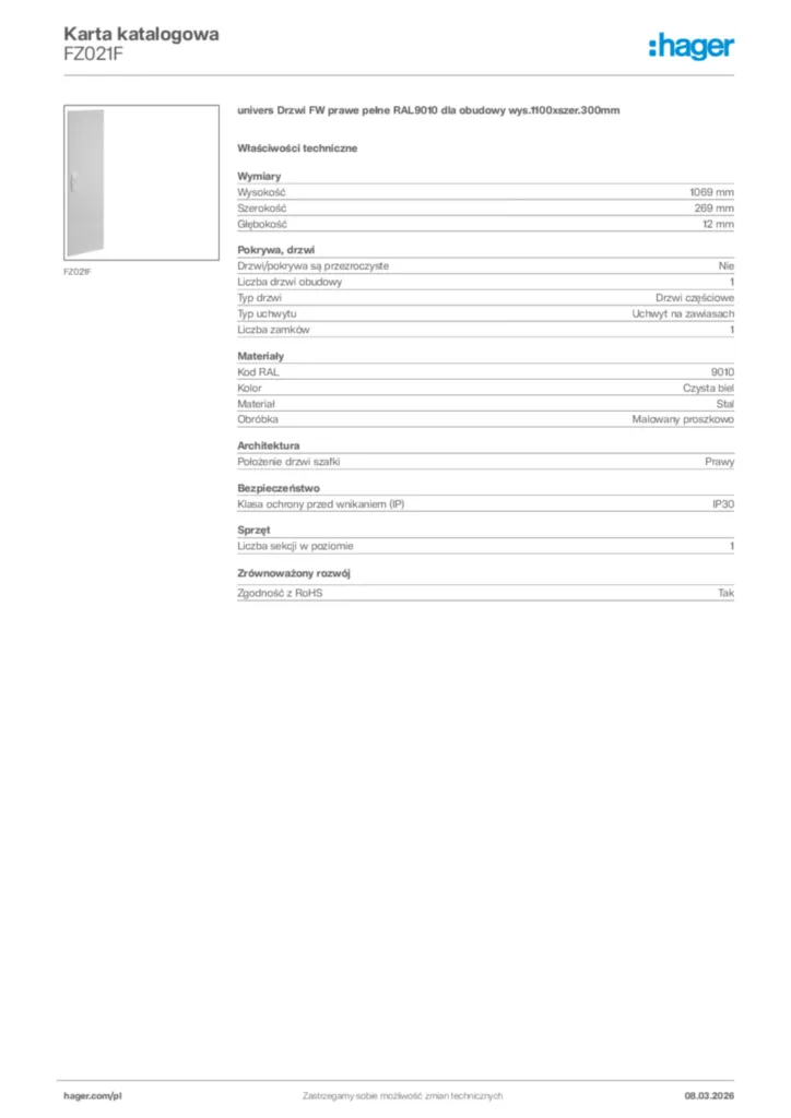 Zdjęcie Hager Karta katalogowa FZ021F | Hager Polska