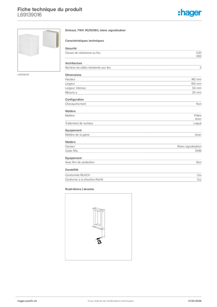 Image Hager Fiche technique du produit L69139016 | Hager Suisse