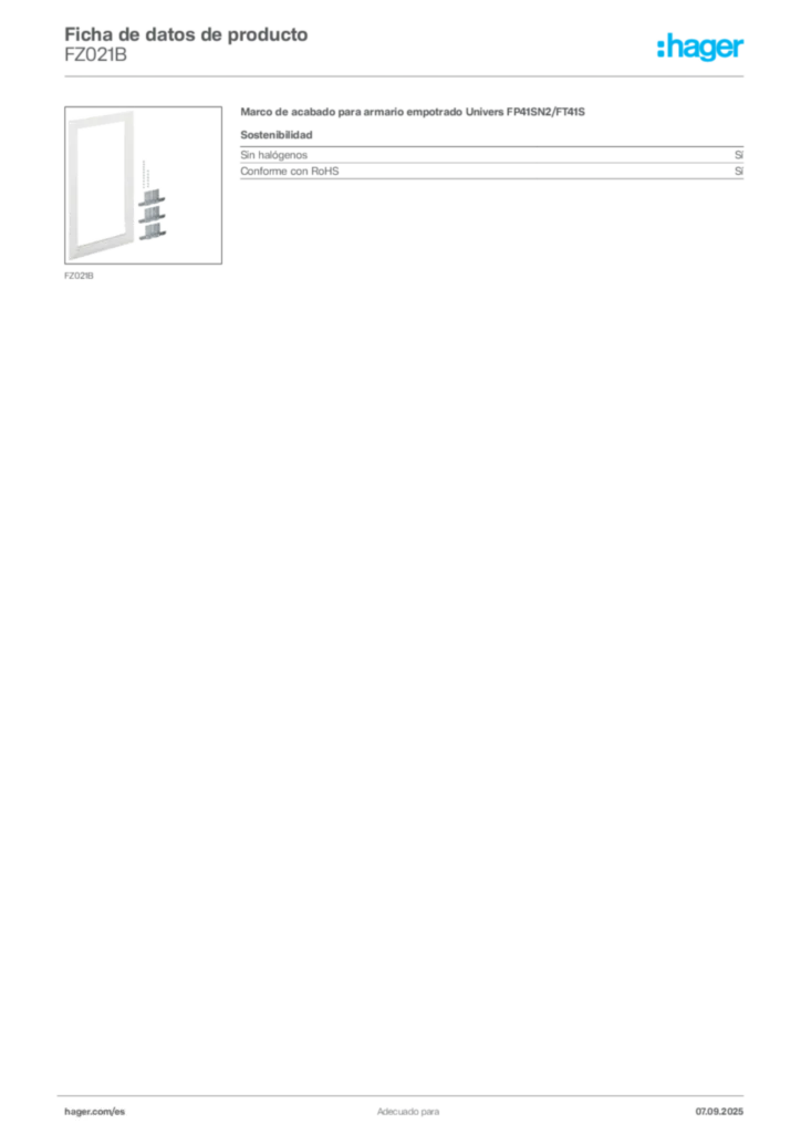 Imagen Hager Ficha de datos de producto FZ021B | Hager España