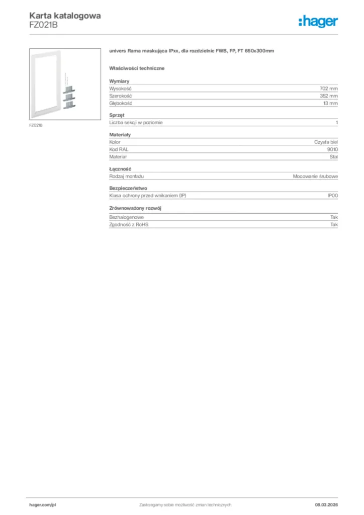 Zdjęcie Hager Karta katalogowa FZ021B | Hager Polska