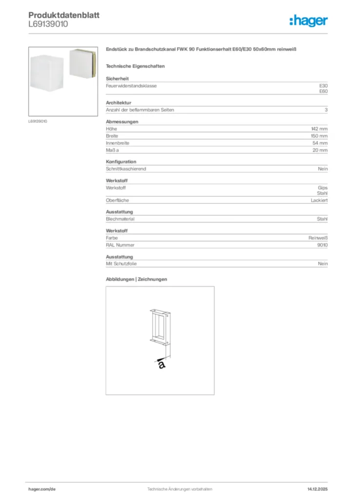 Bild Hager Produktdatenblatt L69139010 | Hager Deutschland