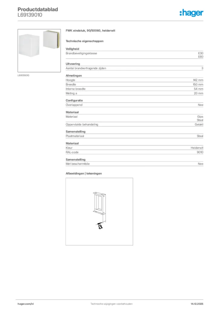 Afbeelding Hager Productdatablad L69139010 | Hager Nederland