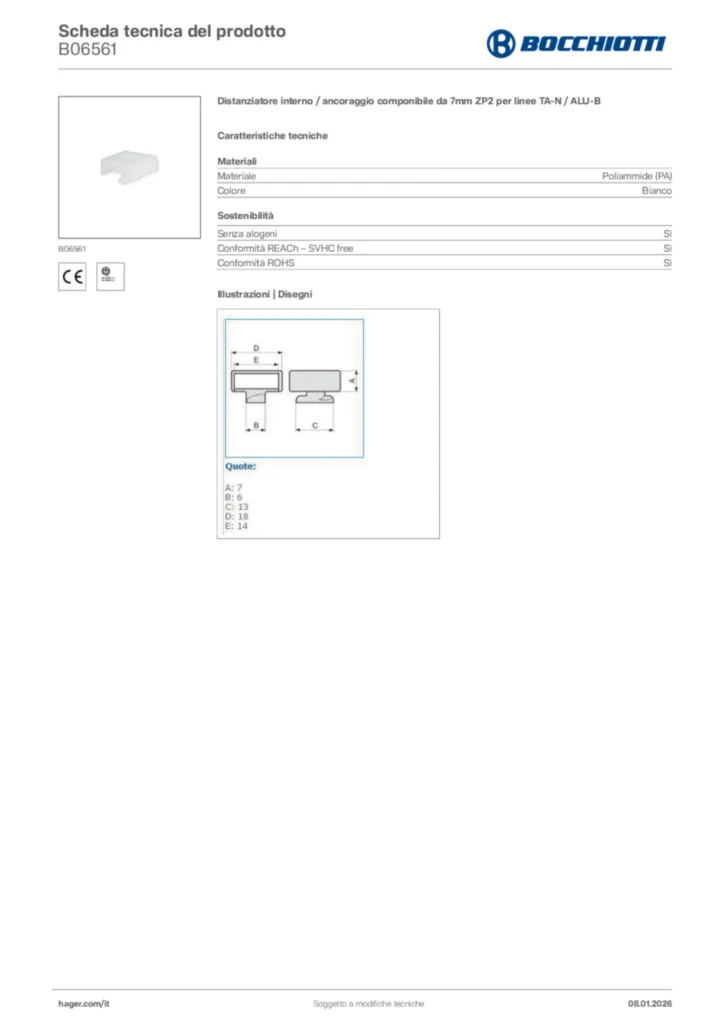 Immagine Bocchiotti Scheda tecnica del prodotto B06561 | Hager Italia
