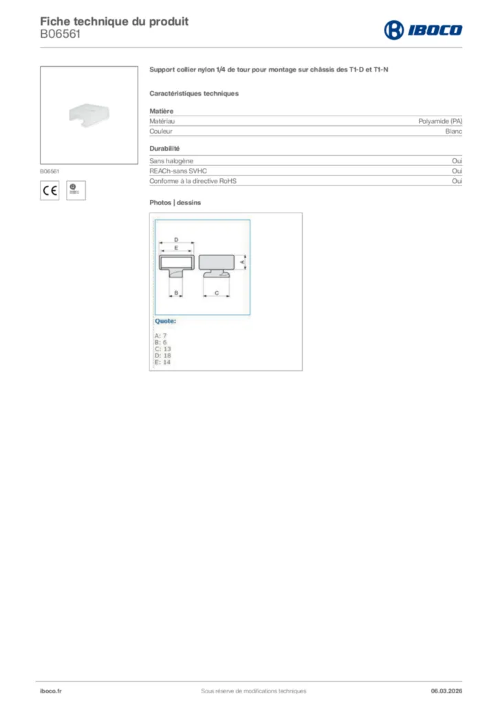 Image Iboco Fiche technique du produit B06561 | Hager France