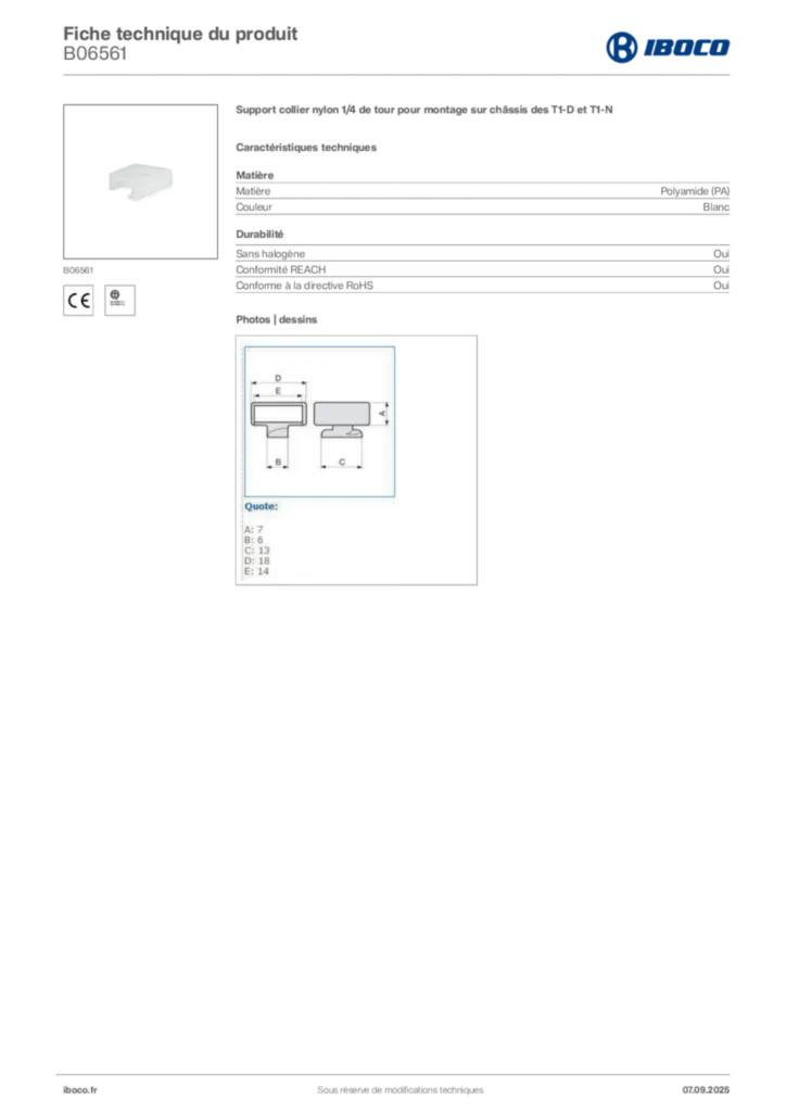 Image Iboco Fiche technique du produit B06561 | Hager France