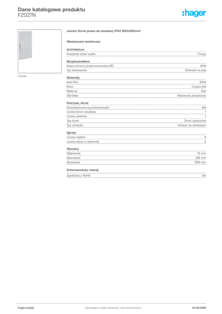 Zdjęcie Hager Karta katalogowa FZ027N | Hager Polska