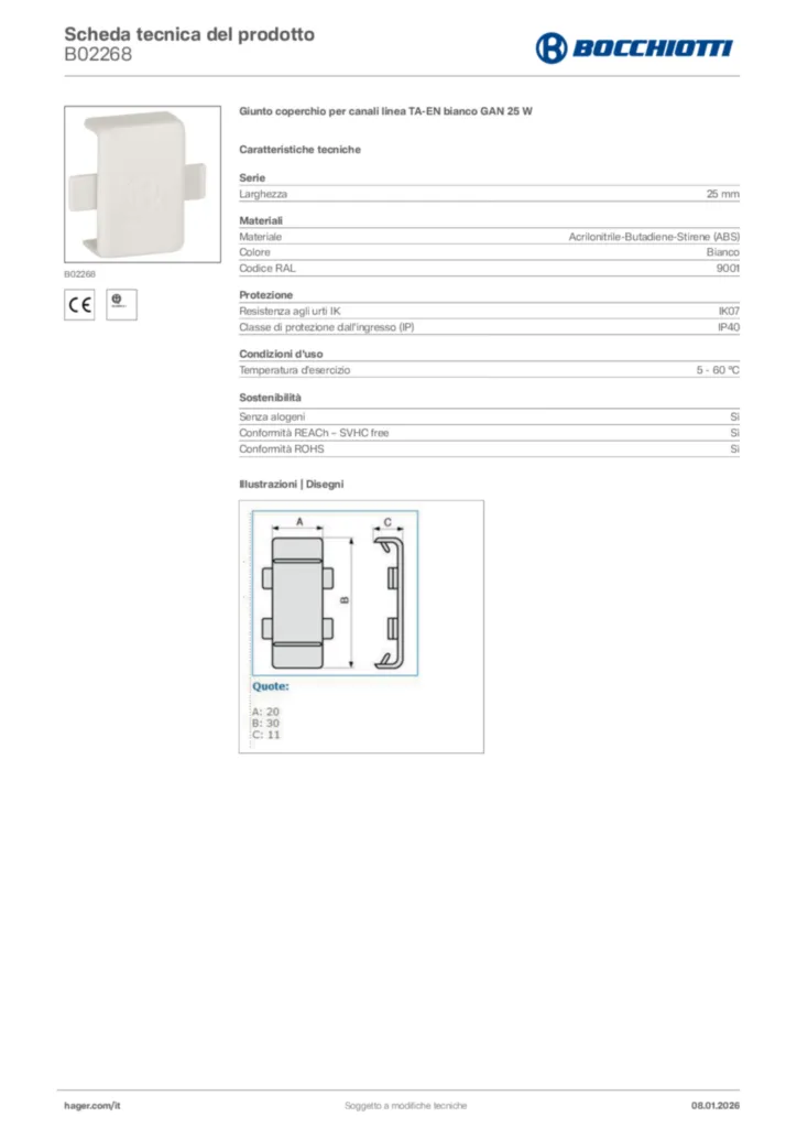 Immagine Bocchiotti Scheda tecnica del prodotto B02268 | Hager Italia