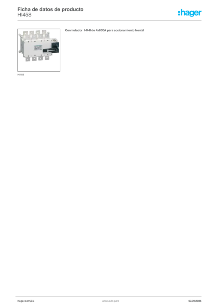 Imagen Hager Ficha de datos de producto HI458 | Hager España