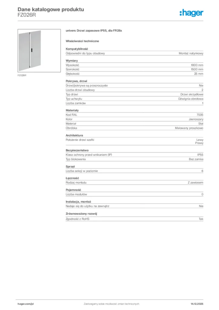 Zdjęcie Hager Karta katalogowa FZ026R | Hager Polska
